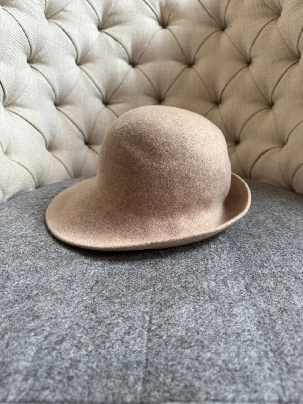 Vintage Lancaster 100% Wool Felt Cloche Bucket Hat Heather Beige One Size